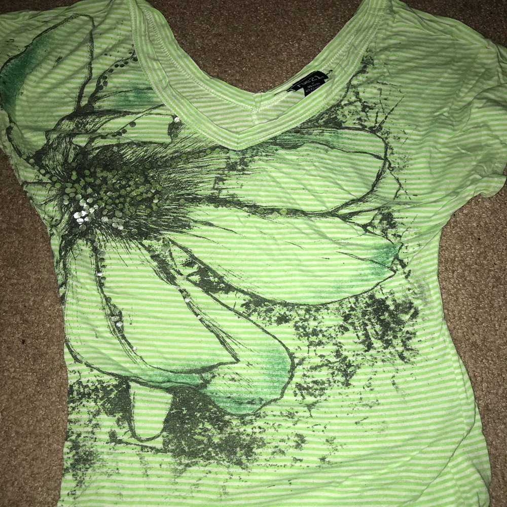 Green and White Striped Flower Top